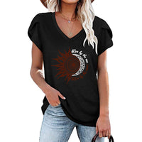 Womens Casual Summer Blouses Petal Cap Sleeve V Neck Shirt