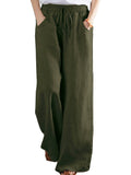 Womens Wide Leg Pants Elastic High Waist Palazzo Lounge Pants Casual Loose Pants with Pockets