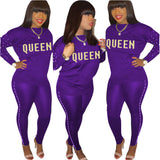 Women Letter Design Rhinestone Faux Pearl Two-Piece Suit Party Sexy Tracksuit