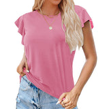 Lumento Summer Tops for Women Casual Ruffle Short Sleeve Top Round Neck Tunic Tops Tee Blouse