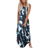 Lumento Tie Dye Print Tank Dress for Women Summer Casual Sleeveless Dress Boho Beach Long Dress