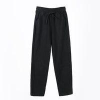 Ladies Cotton Elastic Waisted Pants Women Tapered Trousers Pockets Summer Solid Color Casual Bottom