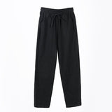 Ladies Cotton Elastic Waisted Pants Women Tapered Trousers Pockets Summer Solid Color Casual Bottom