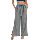 Women Side Slit Wide Leg Loungewear Solid Color Casual Bottoms High Waisted Summer Palazzo Pants