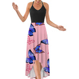Women Butterfly Print Sexy Tank Dress Sleeveless V Neck Basic Midi Swing Dresses