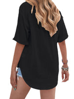 Women Loose Solid Color Tee Shirt Ladies Basic T-shirt Short Sleeve Vacation Roll Casual Blouse