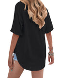 Women Loose Solid Color Tee Shirt Ladies Basic T-shirt Short Sleeve Vacation Roll Casual Blouse