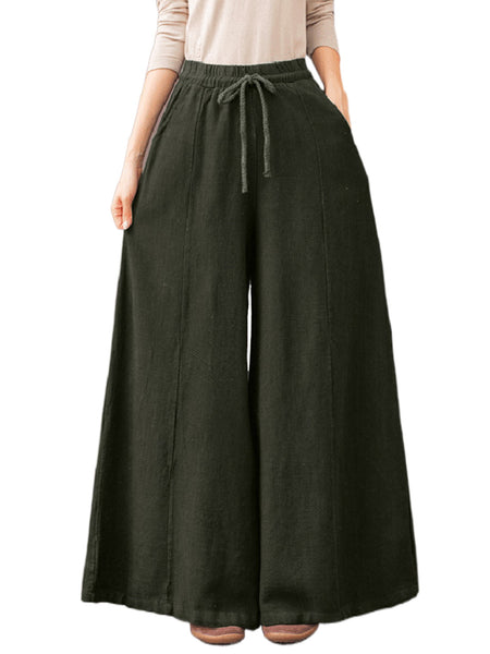 Women Casual Wide Leg Loungewear Solid Color Baggy Palazzo Pant Ladies High Waist Beach Trousers
