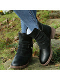 Winter Ankle Boots for Women Warm Anti Slip Chunky Side Zip Shoes  Mid Calf Leather Booties