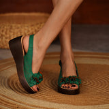 Ferndule Ladies Ankle Strap Wedge Slingback Sandals Summer Platform Open Toe Shoes