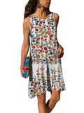 Women Summer Print Tank Dress Fashion Sleeveless Casual Loose Crew Neck Dress Beach Holiday Swing Sundress