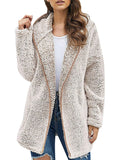 Frontwalk Womens Fuzzy Fleece Jacket Sherpa Winter Zip Up Hoodie Coat Outerwear Solid Open Front Hooded Cardigans with Pocket