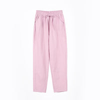 Ladies Cotton Elastic Waisted Pants Women Tapered Trousers Pockets Summer Solid Color Casual Bottom