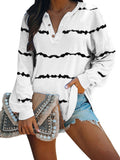 Lumento Womens Stripe Henley V Neck T-Shirt Casual Long Sleeve Blouse Tunic Top Tee