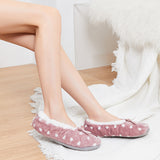 Women Snowflake Print Slip On Flat Cotton Slippers Sock Shoes Soft Round Toe Comfy House Shoes with Grips Sole