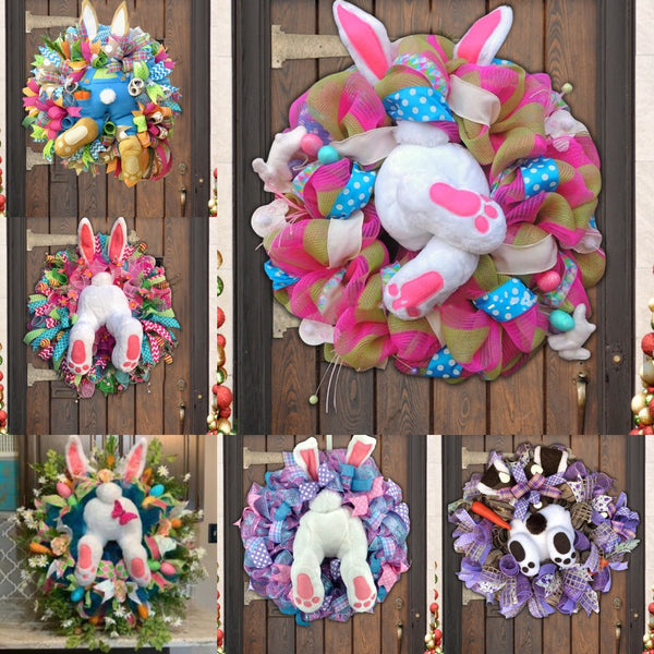 Easter Rabbit Wreath Decor for Front Door, Easter Rabbit Front Door Wreath, Easter Thief Bunny Butt with Ears, Rabbit Shape Garland Wall Decor Easter Decorations Craft Supplies
