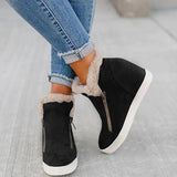 Women's Ankle Boots Booties Fur Lined Hidden Wedge Heel Casual Shoes Dual Zipper