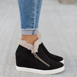 Women's Ankle Boots Booties Fur Lined Hidden Wedge Heel Casual Shoes Dual Zipper