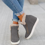 Women's Ankle Boots Booties Fur Lined Hidden Wedge Heel Casual Shoes Dual Zipper