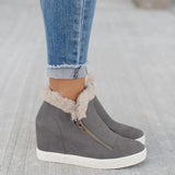 Women's Ankle Boots Booties Fur Lined Hidden Wedge Heel Casual Shoes Dual Zipper