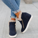 Women's Ankle Boots Booties Fur Lined Hidden Wedge Heel Casual Shoes Dual Zipper
