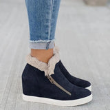 Women's Ankle Boots Booties Fur Lined Hidden Wedge Heel Casual Shoes Dual Zipper