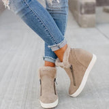 Women's Ankle Boots Booties Fur Lined Hidden Wedge Heel Casual Shoes Dual Zipper