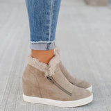 Women's Ankle Boots Booties Fur Lined Hidden Wedge Heel Casual Shoes Dual Zipper