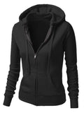 Lumento Women Long Sleeve Zip Up Hooded Sweatshirt Leisure Solid Color Thin Jacket Outwear
