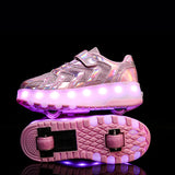 Boys Girls Luminous Sneaker LED Double Wheels Casual Shoes Children Outdoor Gift