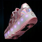 Boys Girls Luminous Sneaker LED Double Wheels Casual Shoes Children Outdoor Gift
