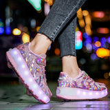 Boys Girls Luminous Sneaker LED Double Wheels Casual Shoes Children Outdoor Gift