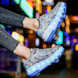 Boys Girls Luminous Sneaker LED Double Wheels Casual Shoes Children Outdoor Gift