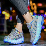 Boys Girls Luminous Sneaker LED Double Wheels Casual Shoes Children Outdoor Gift