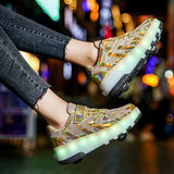 Boys Girls Luminous Sneaker LED Double Wheels Casual Shoes Children Outdoor Gift