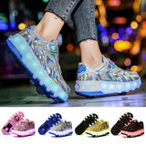 Boys Girls Luminous Sneaker LED Double Wheels Casual Shoes Children Outdoor Gift