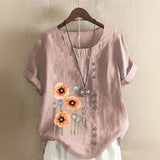 Women Retro Short Sleeve Casual Loose Baggy Tunic Tops Blouse Plus Size Ladies Cotton Linen Casual T-Shirt Tops