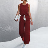 Womens Casual Solid Color Sleeveless Jumpsuit Long Pants
