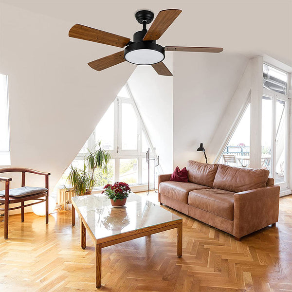 CUH Rustic Ceiling Fan with Light 5 Blades, 44 Inch Quiet 6-Speed Bedroom Kitchen Fans with Handheld Remote and Timer Setting Function Summer Energy-saving Cooling Fan