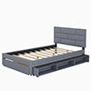Gplesas Solid Wood Full Size Platform Bed,Storage Platform Bed with Drawers & Storage Shelves,Linen Fabric Upholstered Floor Bed,Gray