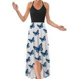 Women Butterfly Print Sexy Tank Dress Sleeveless V Neck Basic Midi Swing Dresses