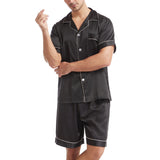 Mens Pajamas Set Solid Color Buttons Tops and Shorts Outfits Set Sleepwear