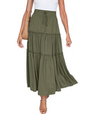 Maxi Skirts for Women Pleated Loose Plain Long Skirts High Waist Boho Summer Beach Skirt