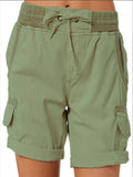 Women's Cotton Linen Wide Leg Cargo Shorts Casual Multi Pockets Loose Fit Shorts