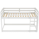 CUH Low Bunk Bed for Kids Bedroom, Twin over Twin Bed,Floor Bunk Bed Frame with Safety Rail, Ladder,Beds Mattress Foundation for Boys Girls, No Box Spring Needed