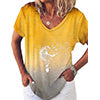 Women Summer Gradient Top V Neck Short Sleeve T Shirt Casual Dandelion Print Blouse Loose Pullover
