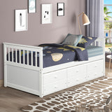 Goory Wooden Frame Twin Size Captain Bed,Daybed with 3 Storage Drawers,Trundle Bed Frame,Platform Guest Bed Walnut