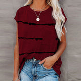 Womens Striped Cap Sleeve Crew Neck Tops T-Shirts