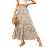 Summer Womens High Waist Boho Floral Print Pleated Maxi Skirt Flowy Swing Beach Long Skirts