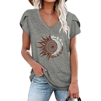 Womens Casual Summer Blouses Petal Cap Sleeve V Neck Shirt